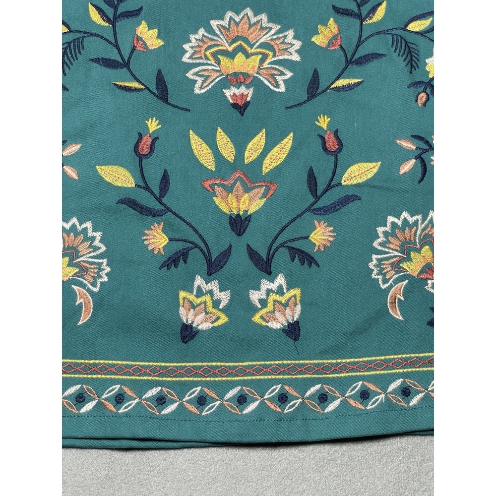 Women's Skirt MED‎ Embroidered Boho Teal Green Stretch Side Zip Colorful Western - Picture 6 of 16